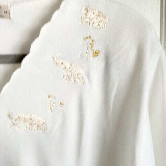 Vintage Meen Embroidered Animal Safari Neckline Classic White Tee T-Shirt M - Picture 5 of 10